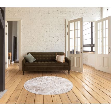 Rund matta SALAMANCA 100 cm beige/vit/bladmönster