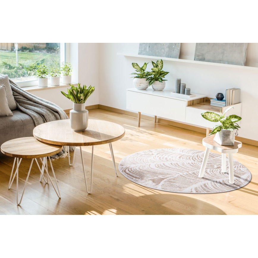Rund matta SALAMANCA 100 cm beige/vit/bladmönster