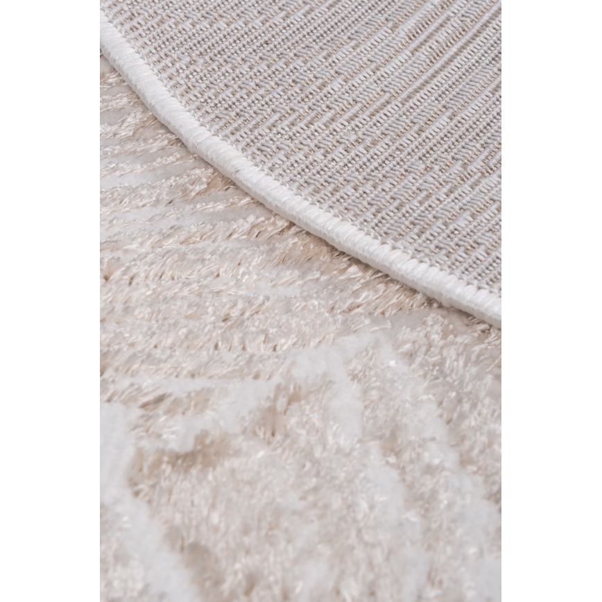 Rund matta SALAMANCA 100 cm beige/vit/bladmönster