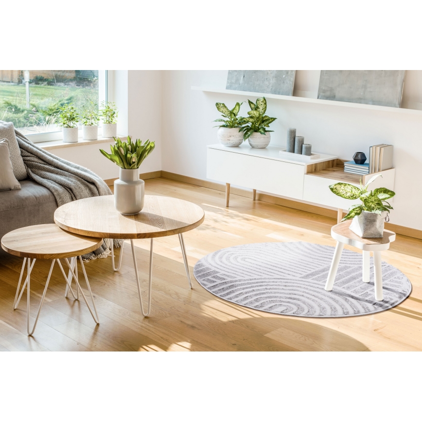 Rund matta SALAMANCA 100 cm grå/vit