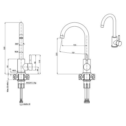 Samona - Köksblandare 32 cm granit/beige