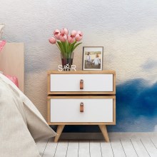 Sängbord LEIJA 59x50 cm vit/beige