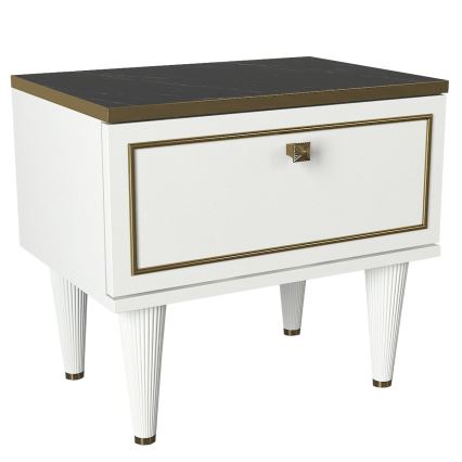 Sängbord RAVENNA 47,2x50 cm vit/svart/guld