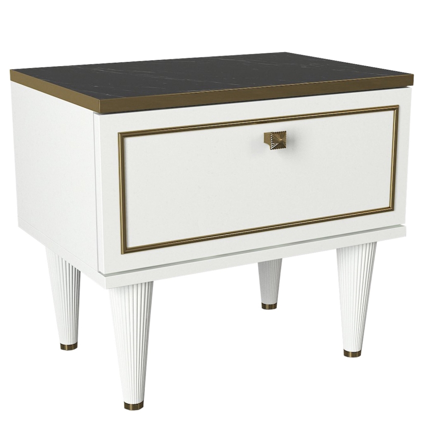 Sängbord RAVENNA 47,2x50 cm vit/svart/guld