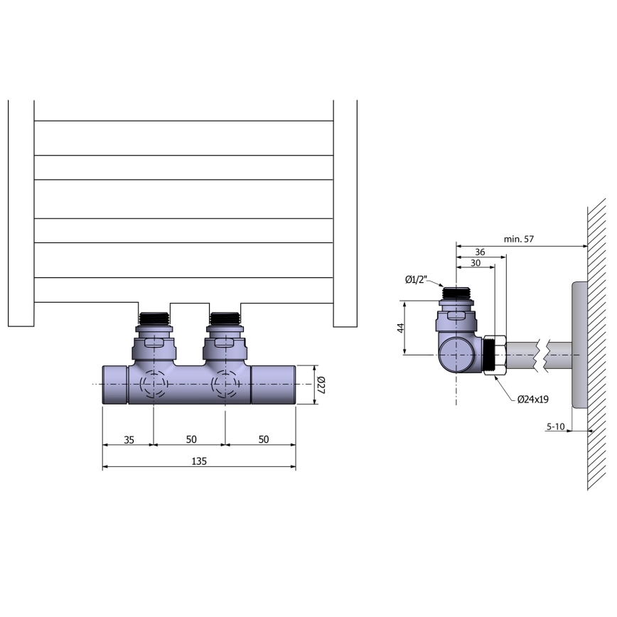 Sapho – anslutningssats för TWIN-ventiler med mittanslutning, matt svart