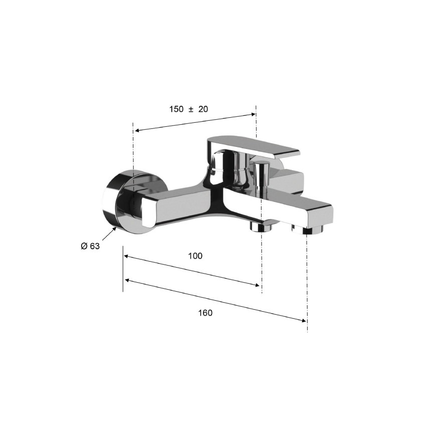 Sapho - Badkarsblandare KAI i polerad krom