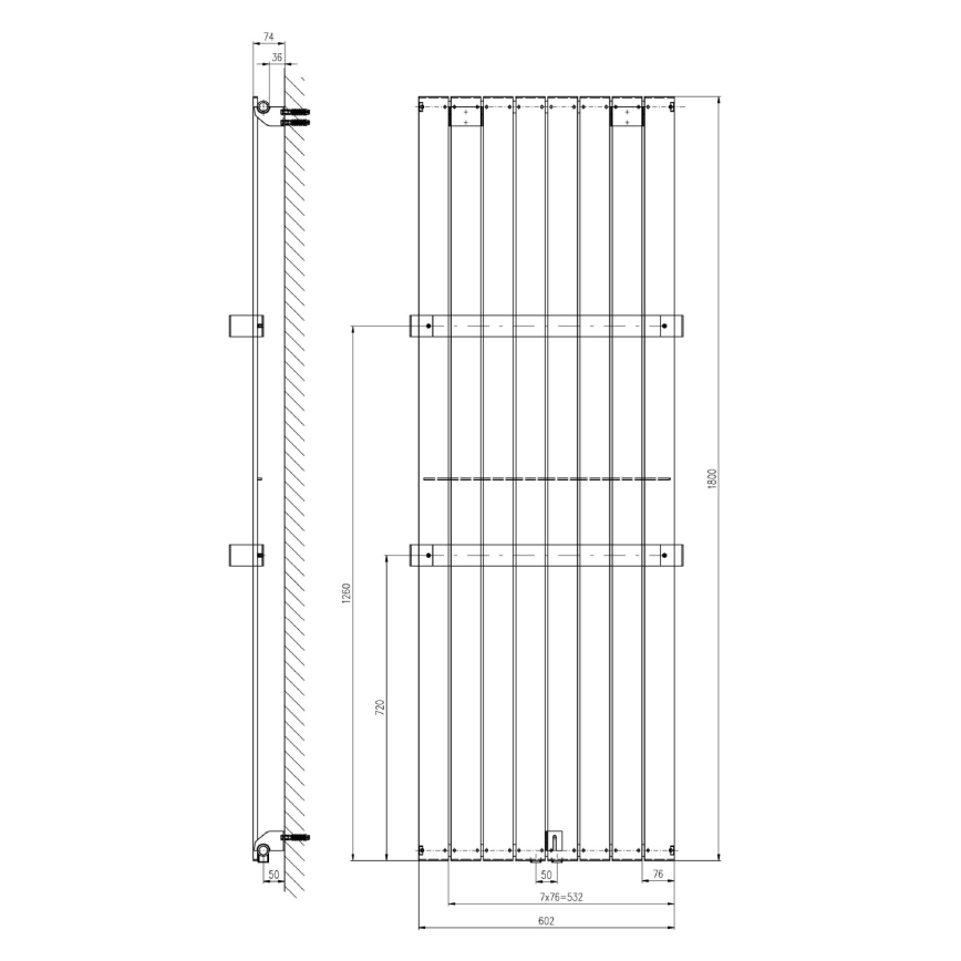 Sapho - Badrumsradiator COLONNA 1205W/230V 60x180 cm silver