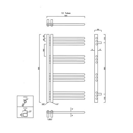 Sapho - Badrumsradiator DORLION 300W/230V 50x90 cm matt svart