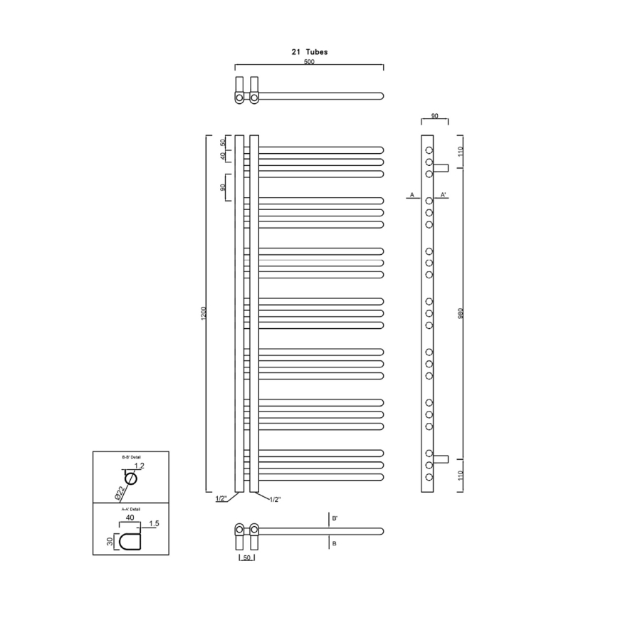 Sapho - Badrumsradiator DORLION 378W/230V 50x120 cm polerad krom