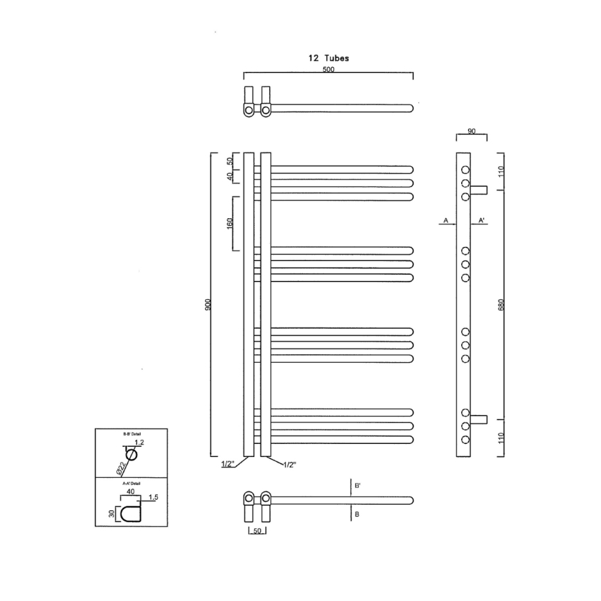 Sapho - Badrumsradiator DORLION 90x50 cm polerad krom