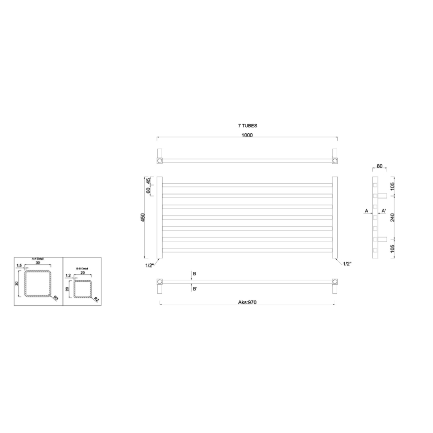 Sapho - Badrumsradiator METRO 45x100 cm, polerad krom