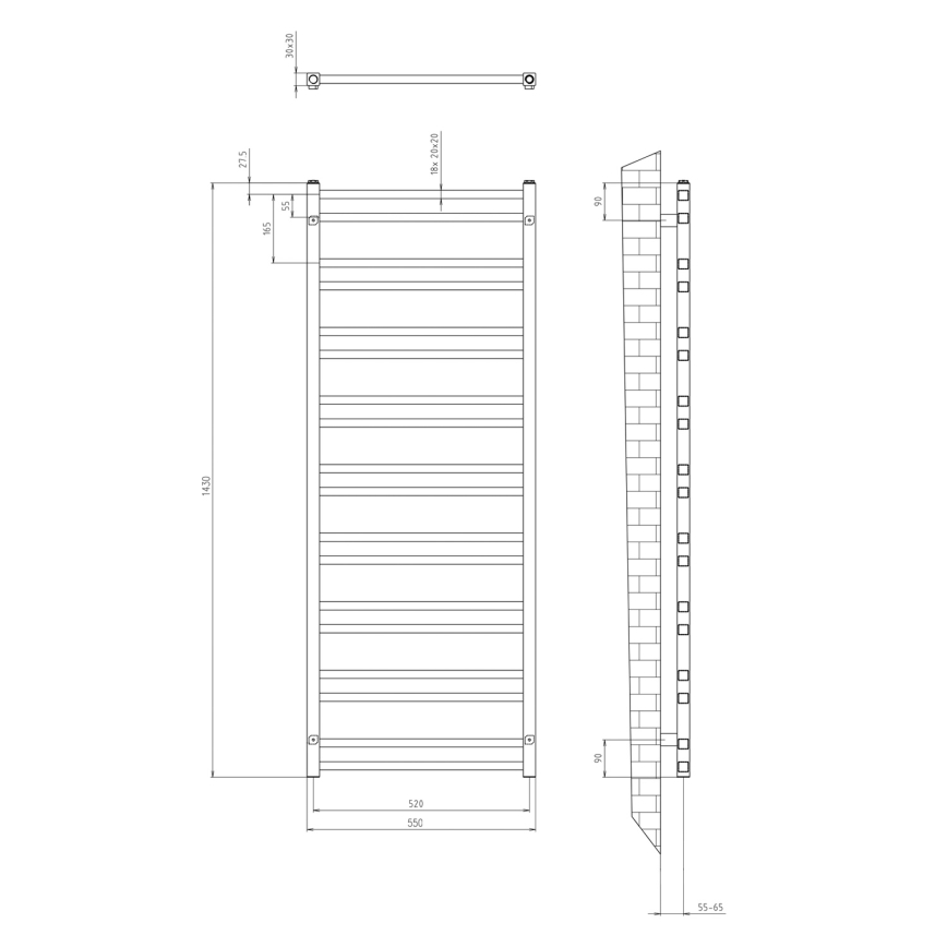 Sapho - Badrumsradiator METRO DOS 143x55 cm polerad krom