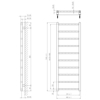 Sapho - Badrumsradiator METRO DOS 247 W/230 V 40 x 114 cm matt svart