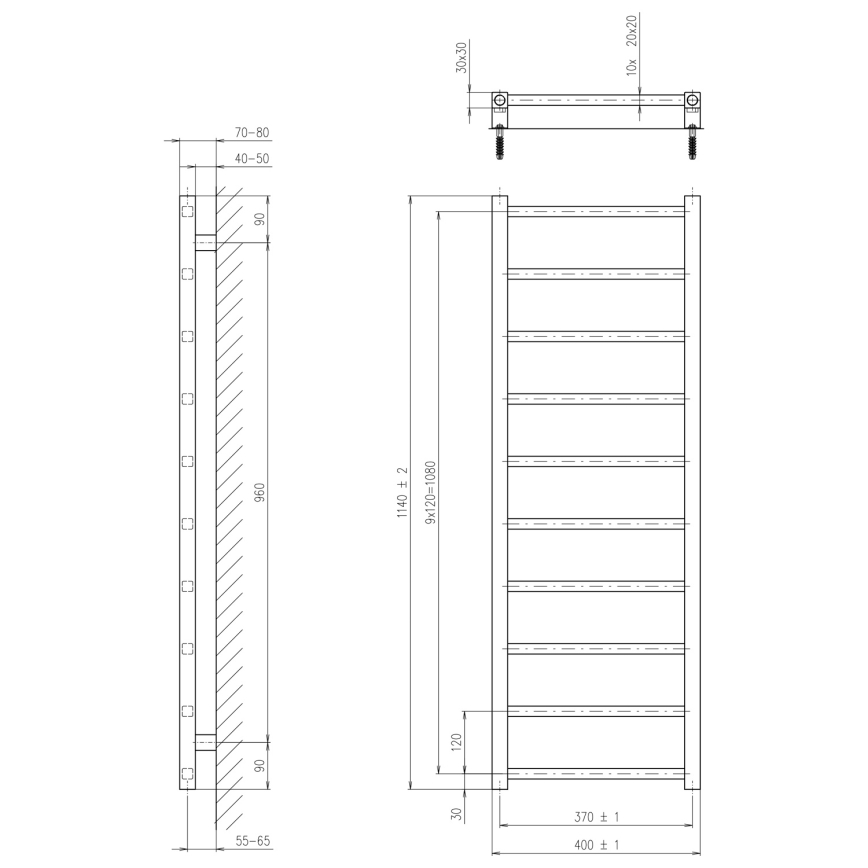 Sapho - Badrumsradiator METRO DOS 247 W/230 V 40 x 114 cm matt svart