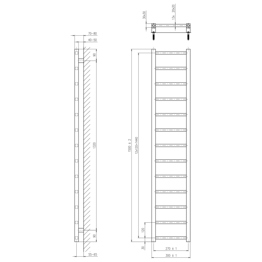 Sapho - Badrumsradiator METRO LIGHT 150x30 cm vit