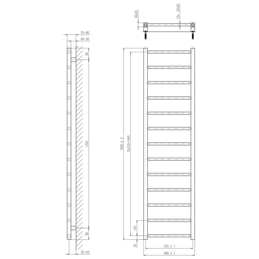 Sapho - Badrumsradiator METRO LIGHT 150x40 cm blank krom