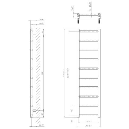 Sapho - Badrumsradiator METRO LIGHT 211W 30x114 cm matt svart