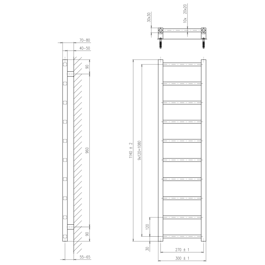 Sapho - Badrumsradiator METRO LIGHT 211W 30x114 cm matt svart
