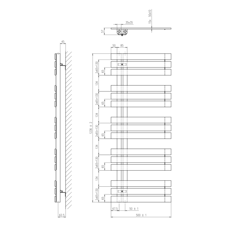 Sapho - Badrumsradiator SILVANA 124x50 cm matt svart
