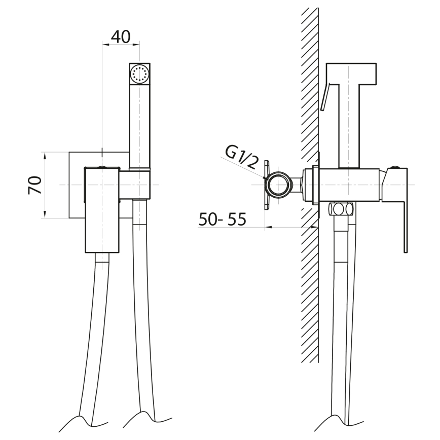 Sapho - Bidéblandare med dusch för dold installation CUBEMIX vinklat/skinande krom