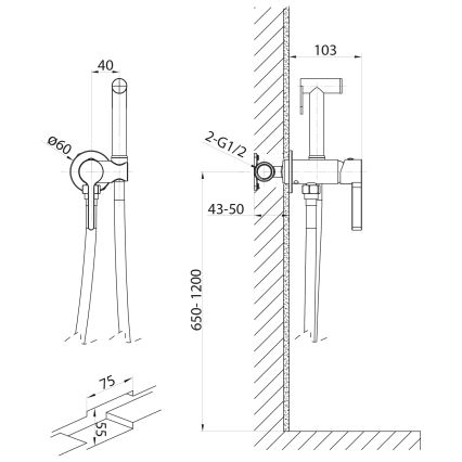 Sapho - Bidéblandare med dusch för dold installation ICONIC rund/matt svart