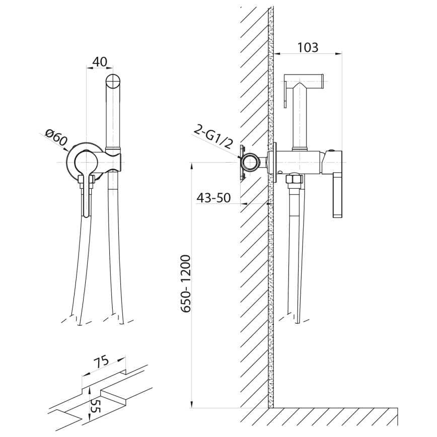 Sapho - Bidéblandare med dusch för dold installation ICONIC rund/matt svart