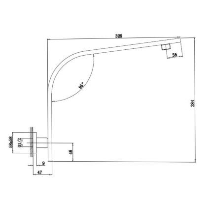 Sapho - Duscharm vinklat 33 cm skinande krom