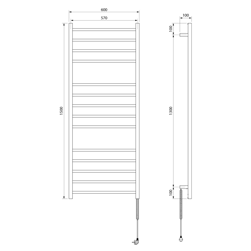 Sapho - Elektrisk handdukstork ESKINADO 130W 150x60 cm rostfritt stål/polerad krom