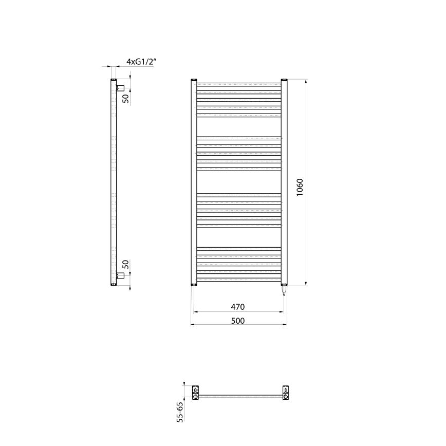 Sapho - Elektrisk handdukstork METRO-E 400W 106x50 cm matt svart