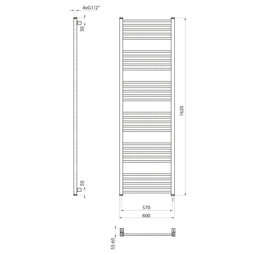 Sapho - Elektrisk handdukstork METRO-E 800W 162x60 cm matt svart