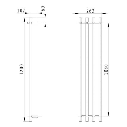 Sapho - Elektrisk handdukstork PAPINADO 85W 120x26 cm polerad krom högerutförande
