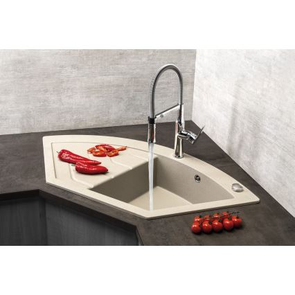 Sapho - Hörndiskho för kök 114x57,5 cm granit/beige