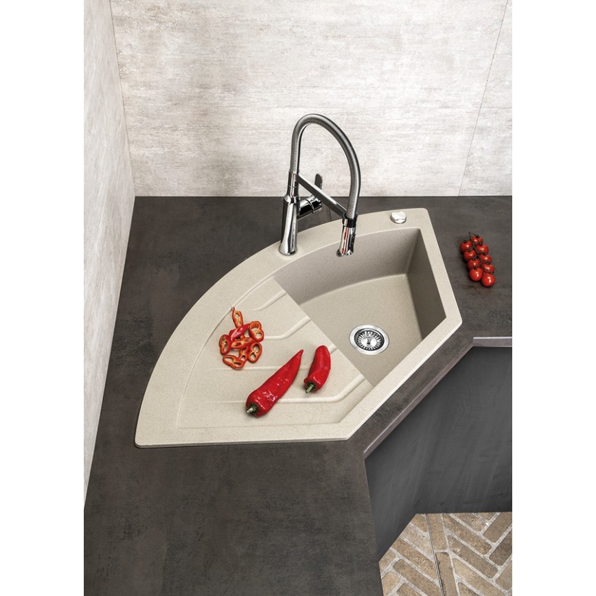 Sapho - Hörndiskho för kök 114x57,5 cm granit/beige