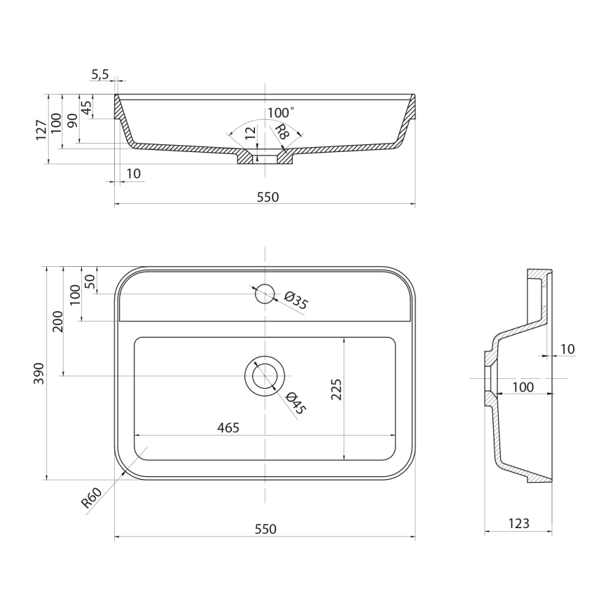 Sapho - Infällt tvättställ 55x39 cm keramik/vit