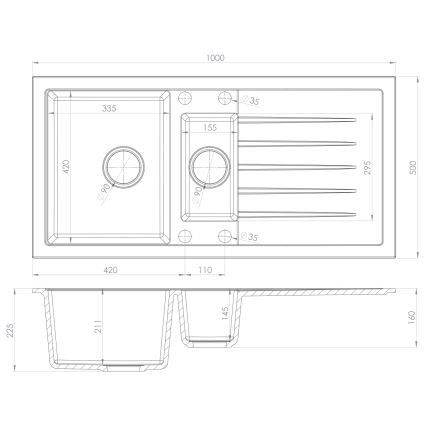 Sapho - Köksdiskho 100x50 cm granit/svart