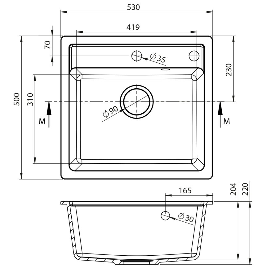 Sapho - Köksdiskho 53x50 cm, granit/beige