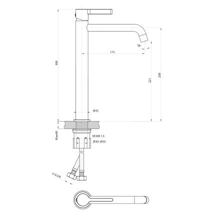 Sapho - Kran till handfat ICONIC 30,9 cm matt svart