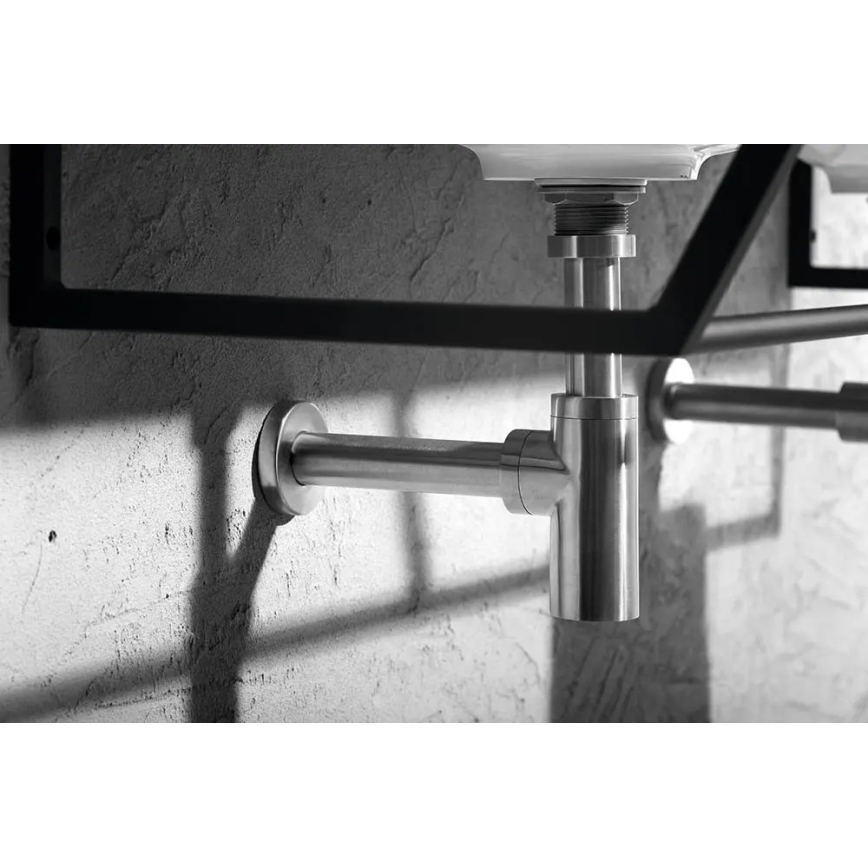 Sapho - MINIMAL tvättställssifon i matt rostfritt stål