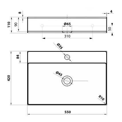 Sapho - Tvättställ för bänkskiva AURUM 55x42 cm borstat rostfritt stål