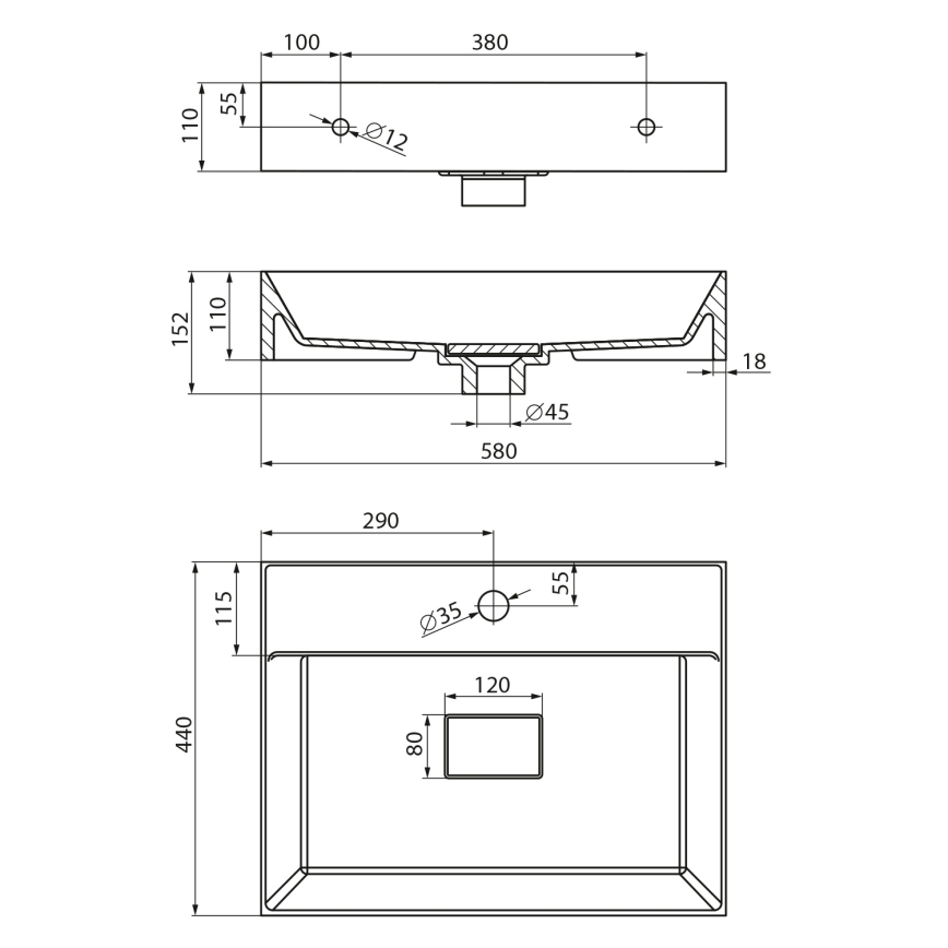 Sapho - Tvättställ för bänkskiva GODIVA 58 x 44 cm marmor/vit