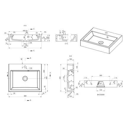 Sapho - Tvättställ för bänkskiva ORINOKO 50x42 cm marmor/vit