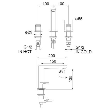 Sapho - Tvättställsblandare 3-håls TURSI matt svart