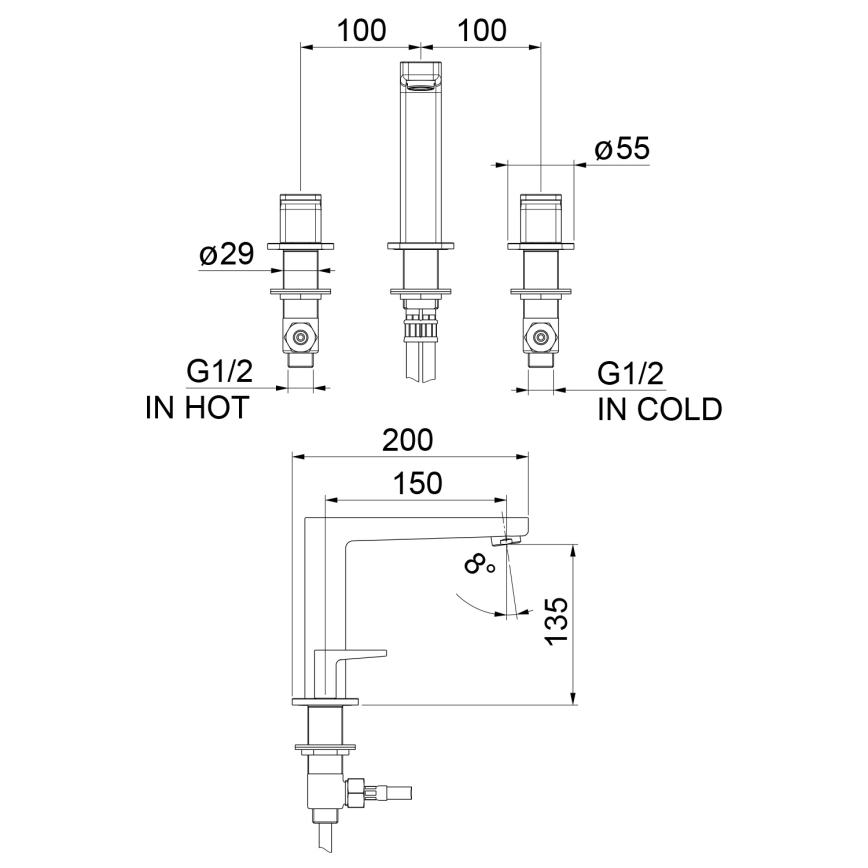 Sapho - Tvättställsblandare 3-håls TURSI matt svart