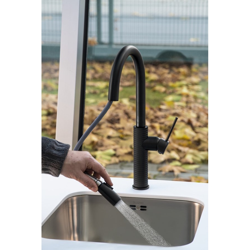 Sapho - Tvättställsblandare med utdragbar spruta FLAWO matt svart