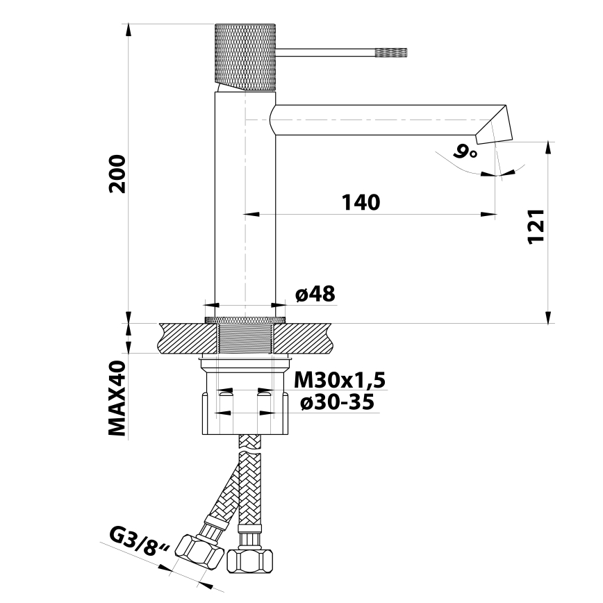 Sapho - Tvättställsblandare SOLARIS 20 cm matt svart