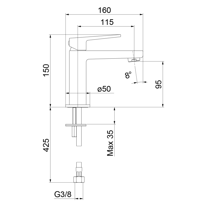 Sapho - Tvättställsblandare TURSI 15 cm polerad krom
