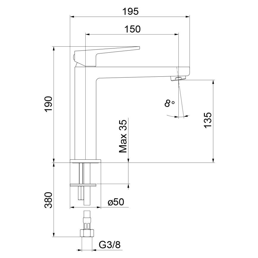 Sapho - Tvättställsblandare TURSI 19 cm matt svart