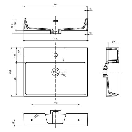Sapho - Vägghängt tvättställ AQUATIC 60x46 cm keramik/vit