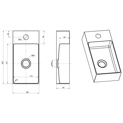 Sapho - Vägghängt tvättställ AURUM 36,5x18 cm, matt koppar