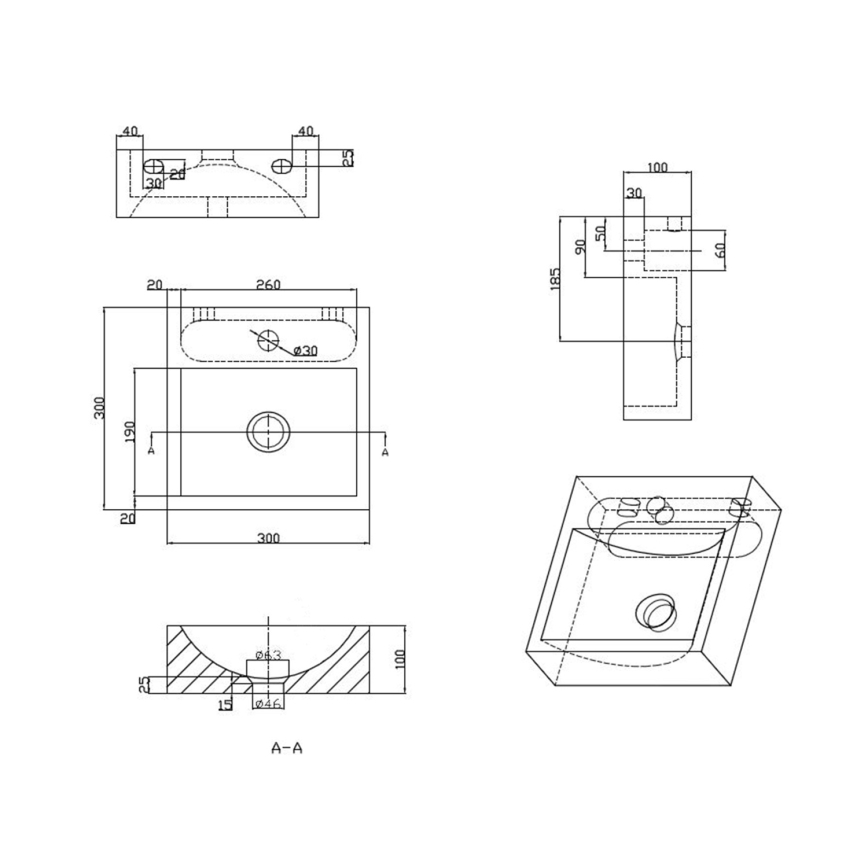 Sapho - Vägghängt tvättställ BLOK 30x30 cm antracit
